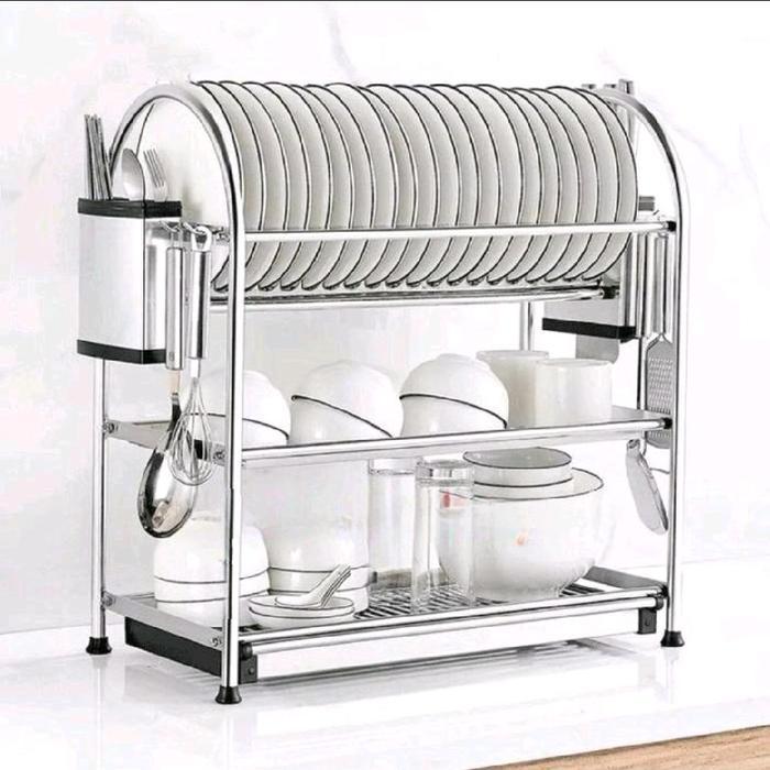 PROMO Rak Piring Stainless 3 Susun / Tirisan Piring Dapur 3 Tingkat Stainless 304