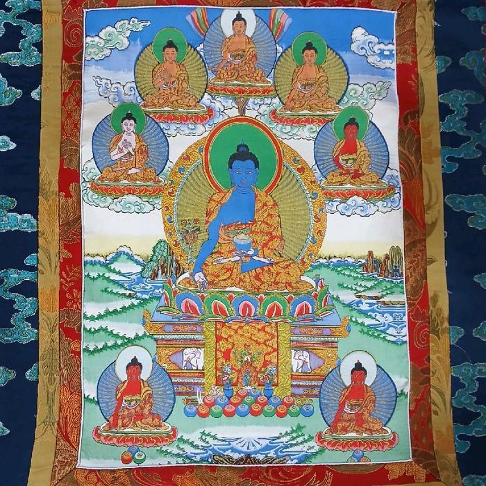 16. Lukisan Tibet / Thangka Bordir 8 Buddha Pengobatan
