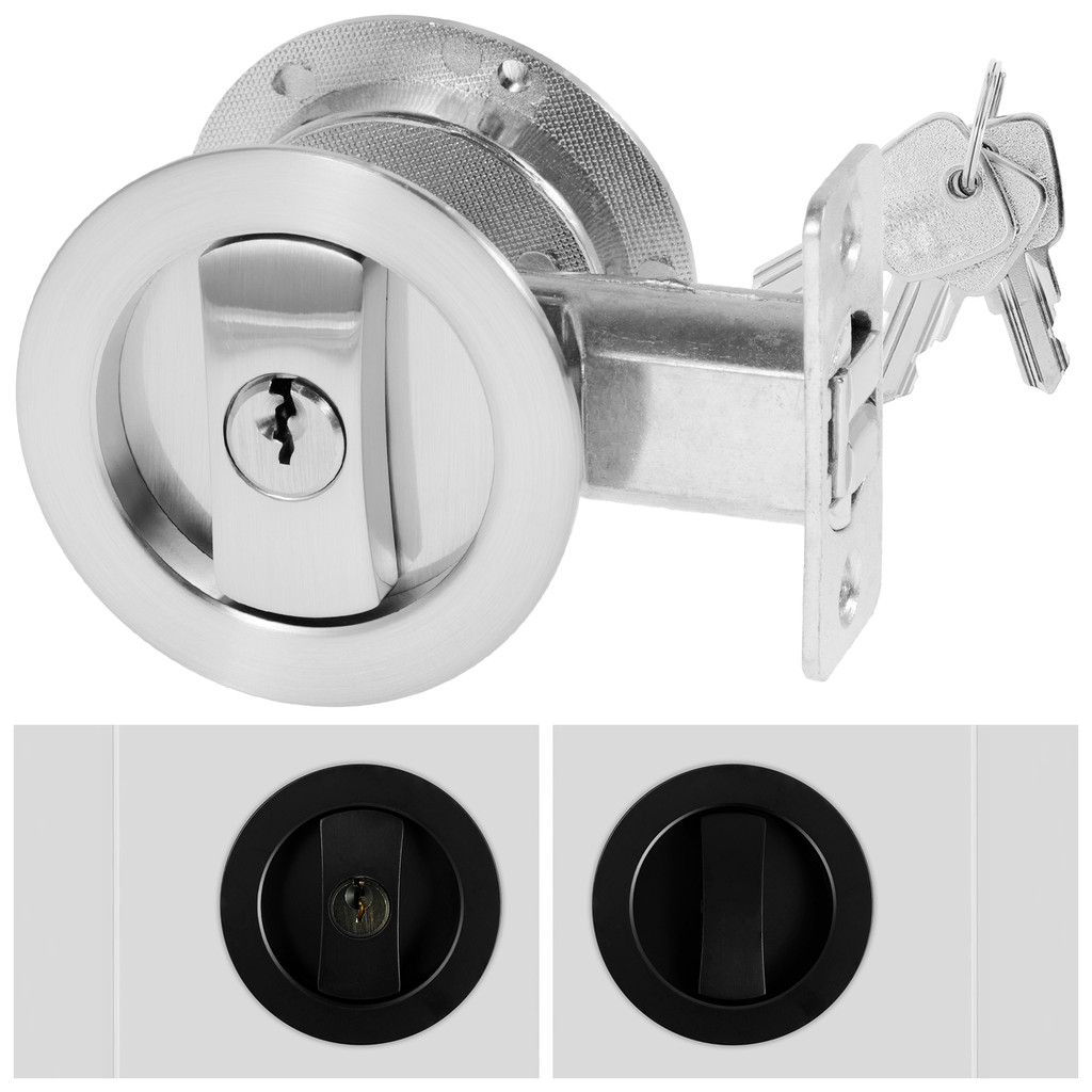 Door Lock Circular Black Sliding Door Lock Barn Door Bathroom Double Hook Sliding Door Lock Bathroom