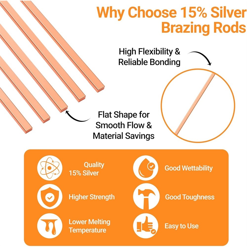 ABKW-Flux Coated Silver Brazing Rods 10", 15% Silver Solder, 20 Pcs For Copper& Brass HVAC Welding