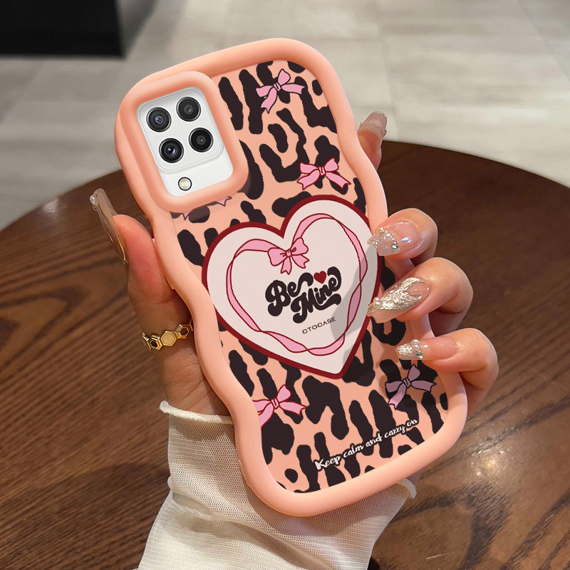 Casing HP Untuk Samsung A22 M22 M32 Case Leopard print heart Kasing Silikon Cesing bingkai krim Soft