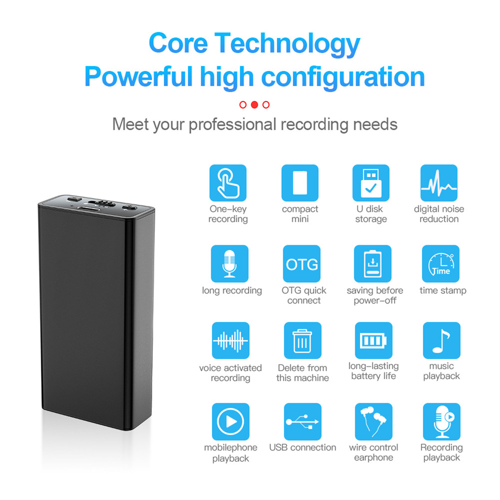 64G/32GB/16GB/8GB Digital Voice Recorder Noise Reduction Voice Activated Audio Recorder Dictaphone