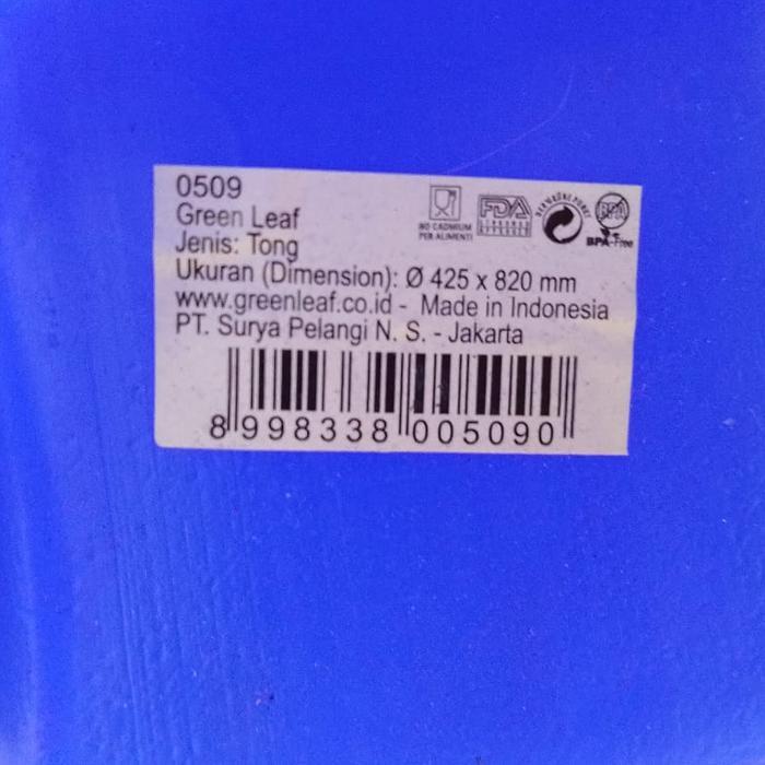 Tong Air Besar 90 Liter BIRU / Tong Air Tutup Plastik Green Leaf 90 Liter Tebal dan Kuat / Tong