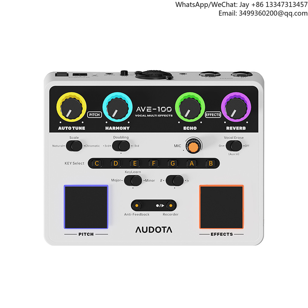 Audota Ave-100 Vocal Multi-Effects Processor with Reverb Delay Pitch Correction Three Harmony Modes