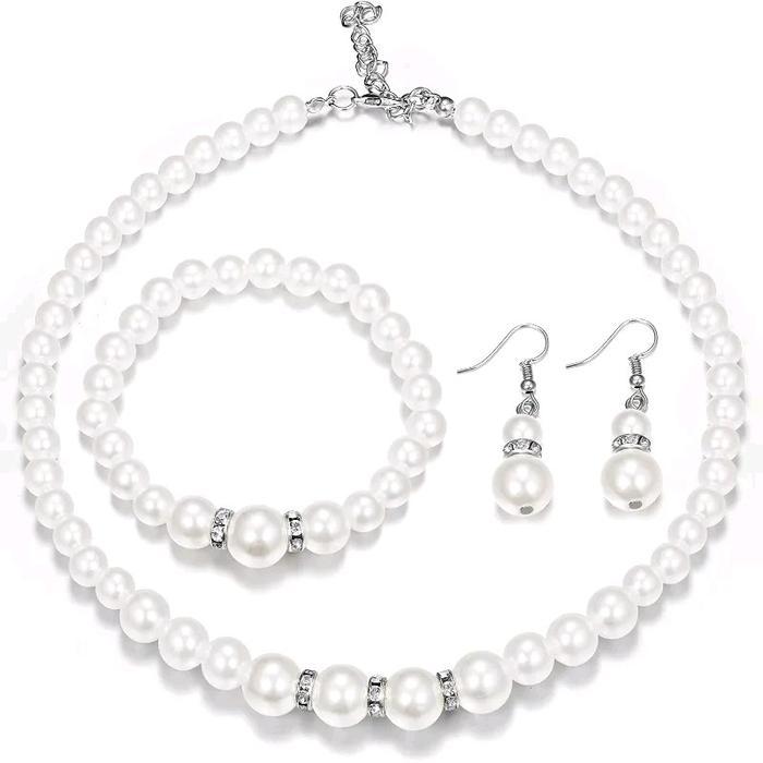 Perhiasan Set Mutiara Wanita / Aksesoris Set Perhiasan Kalung Gelang Anting Mutiara Putih Pearl
