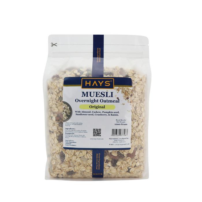 Promo Hays Muesli Overnight Oatmeal Original 1 Kg Nuts Seeds & Fruits 1000 G Terlaris