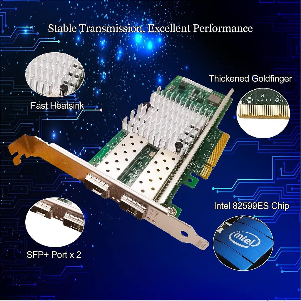 Intel X520-DA2 10Gb SFP+ PCI-E Network Card NIC, with Intel 82599ES Chip, Dual SFP+ Port, PCI