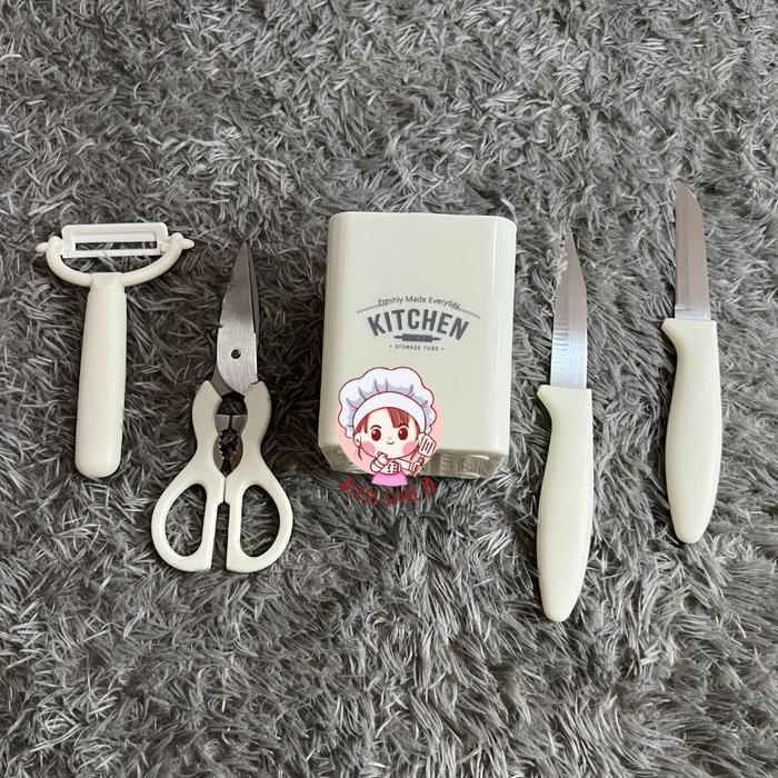 Pisau Satu Set Dengan Wadah Penyimpanan Warna Putih Redy Stok