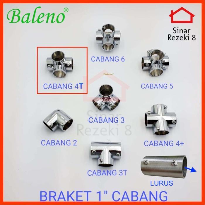 Bracket Pipa 1" inch Cabang 4 T Lubang Sambungan Pipa Join Stainless .