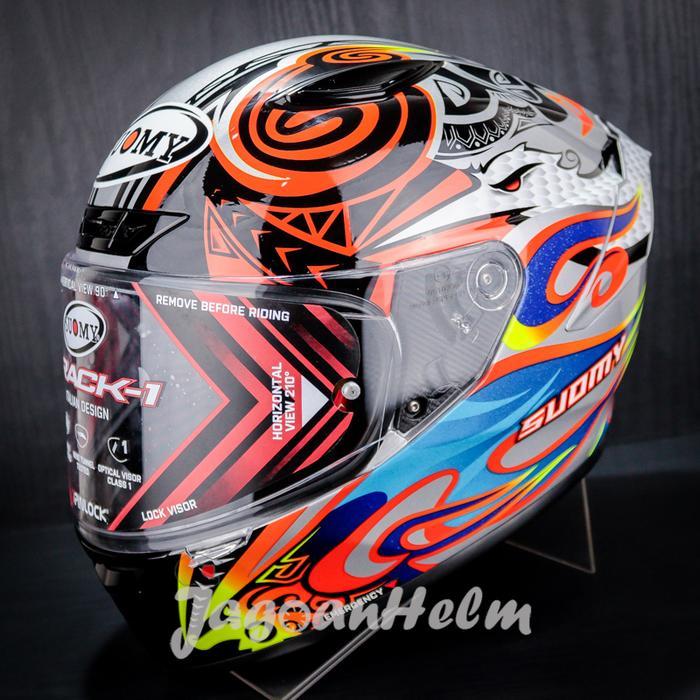 SUOMY HELM TRACK1 FLYING WHITE RED FLUO TRACK 1 SINGLE VISOR - Motorcycle