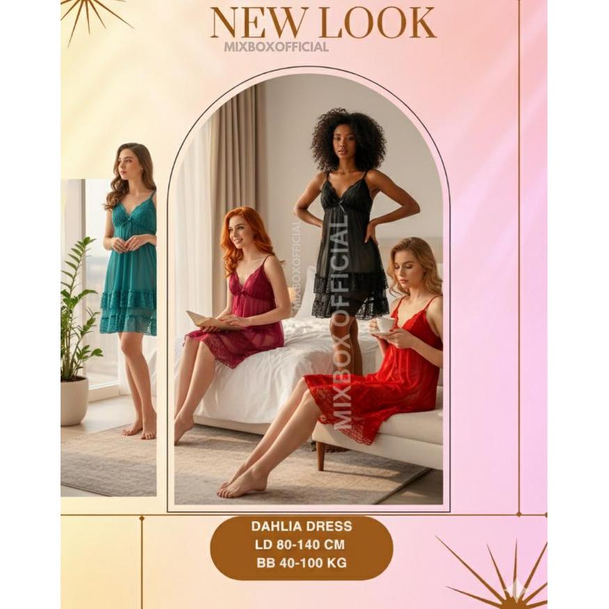 Diskon Mixbox Daster Lace Lingerie brukat jumbo LD 140 Transparan - Dahlia New