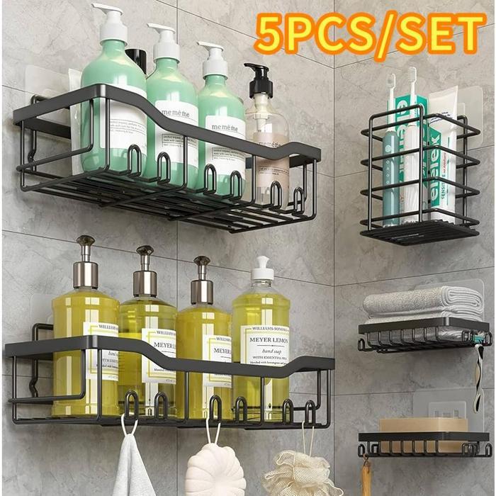 [5PCS] Rak Gantung Persegi Tempel Dinding Kamar Mandi / Rak Besi Gantung Jumbo Tempel Dinding Tanpa