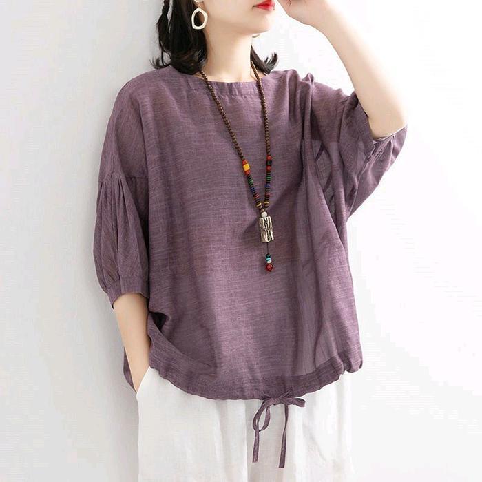 Blouse Wanita Serut Bawah Bahan Polo Linen Kekinian Atasan Cewek Casual Panjang Top Kemeja Viral