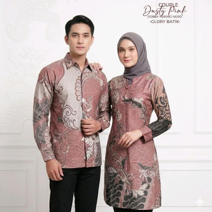 seragam batik bapak ibu anak dobby dusty pink atasan batik pria wanita lengan panjang tunik batik