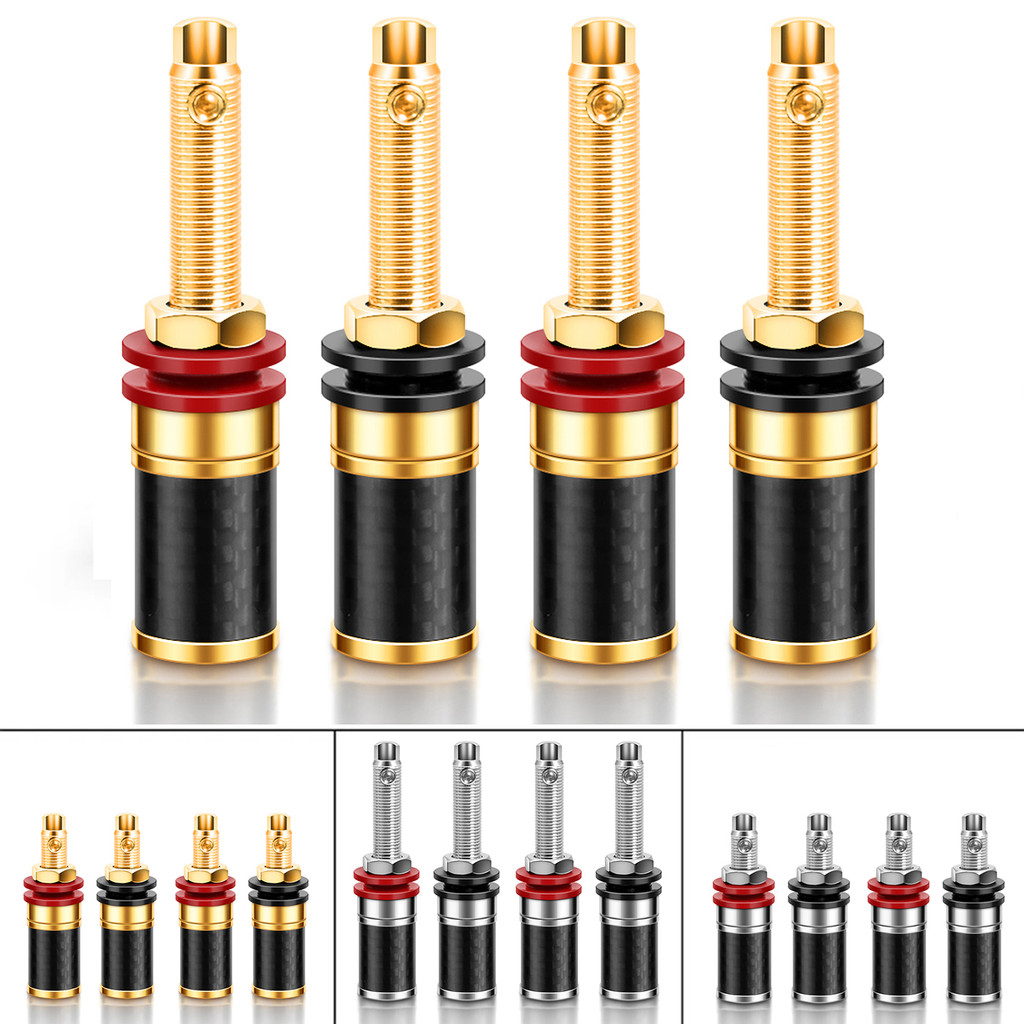 HIFI 4Pcs Gold/Rhodium Plated Copper Speaker Binding Post Female Banana Connector HIFI Audio AMP