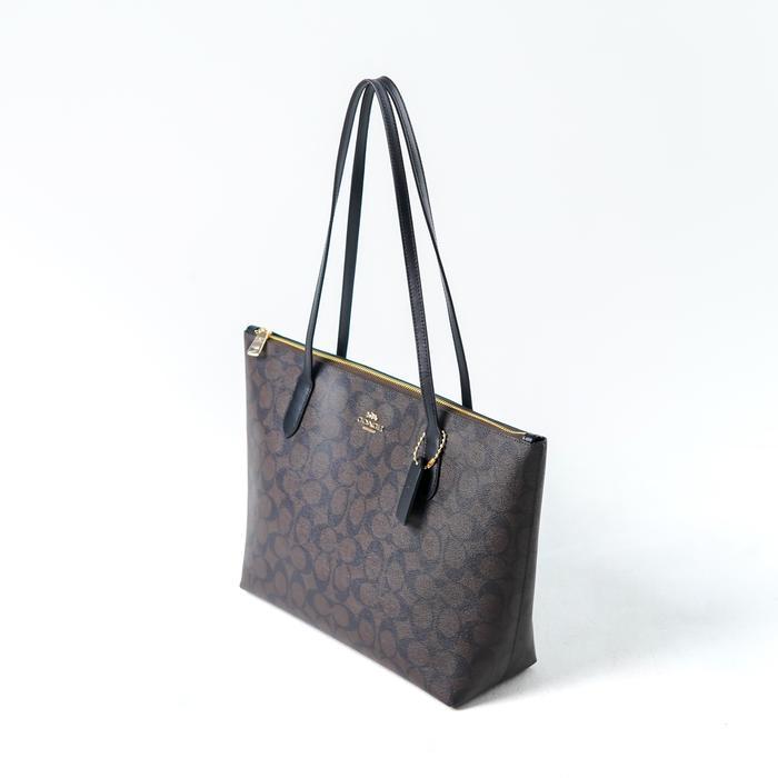 Tas COACH FIONA MONOGRAM BLACK DARK BROWN ZIP TOTE BAG 100% ORIGINAL