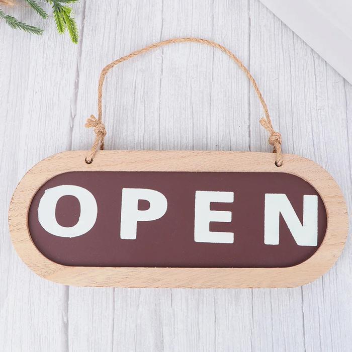 Papan Open Close Bolak Balik Kayu Sign Open Close Bolak 10x24 Cm Balik Tulisan Gantung Hiasan Toko