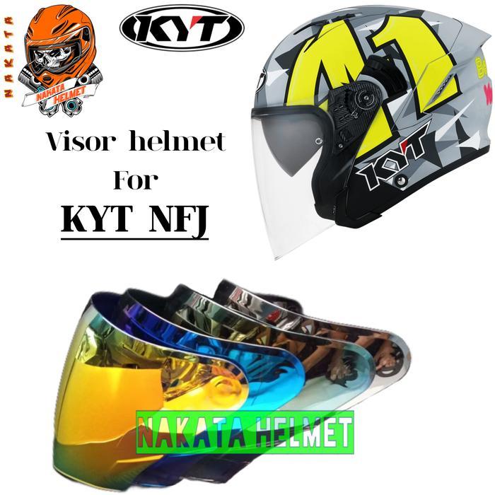 Kaca helm KYT NFJ flat visor helmet kyt nfj warna bening hitam iridium red gold blue silver