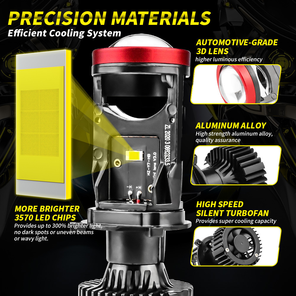 Y7D H4 Led Projector Mini Lens Auto H4 Led Headlight Bulbs Kit Conversion High Beam Low Beam 130W