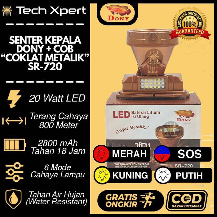 Terlaris SENTER KEPALA LED DONY 20 WATT + COB SR-720 "COKLAT METALIK" ORI SUPER TERANG ANTI AIR