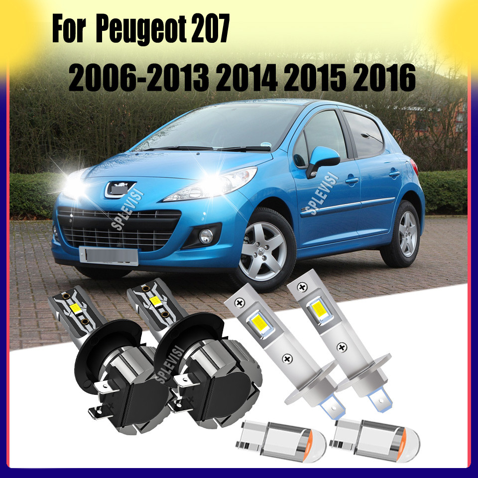 H1 H7 LED Headlight Lighting Kit 6000K Xenon White High Low Beam Conversion For Peugeot 207 2006