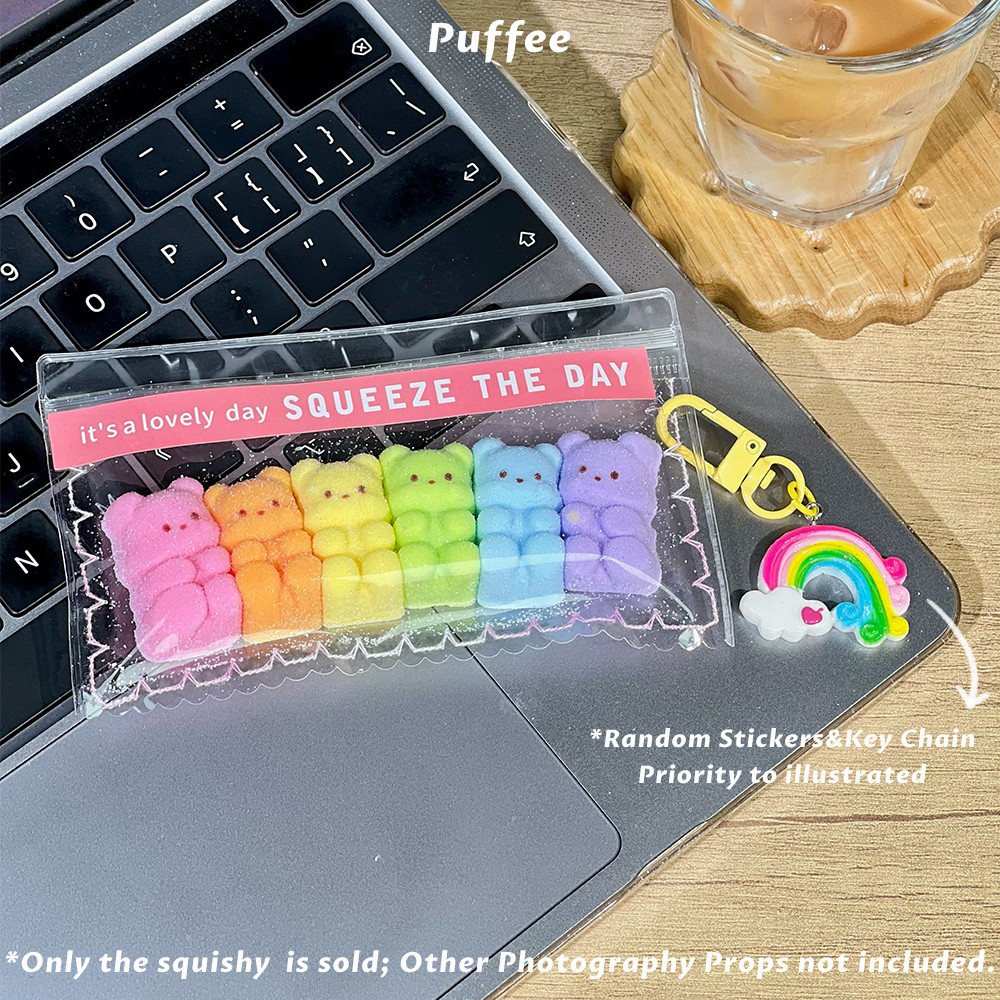 Rainbow Bear Food-grade Silicone Squishy Toy, Handmade Pastels Taba Squishy, Gummy Soft Adhesive