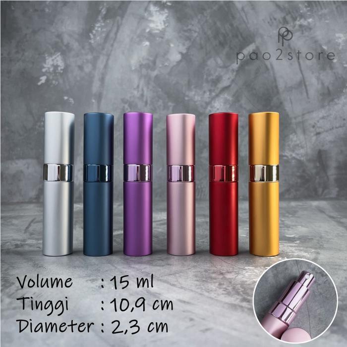 "New" Botol Parfum Travel Size 15ml Mini Spray - Botol Kaca Casing Metal - Decant Isi Ulang