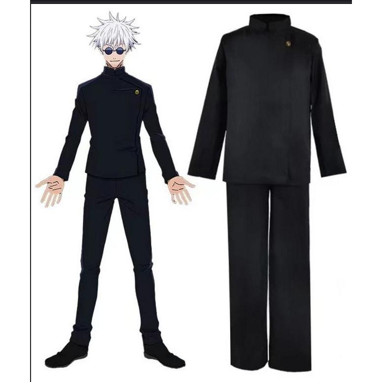 Anime Jujutsu Kaisen Gojo Satoru Cosplay Costume Glasses High School Uniform Remaja