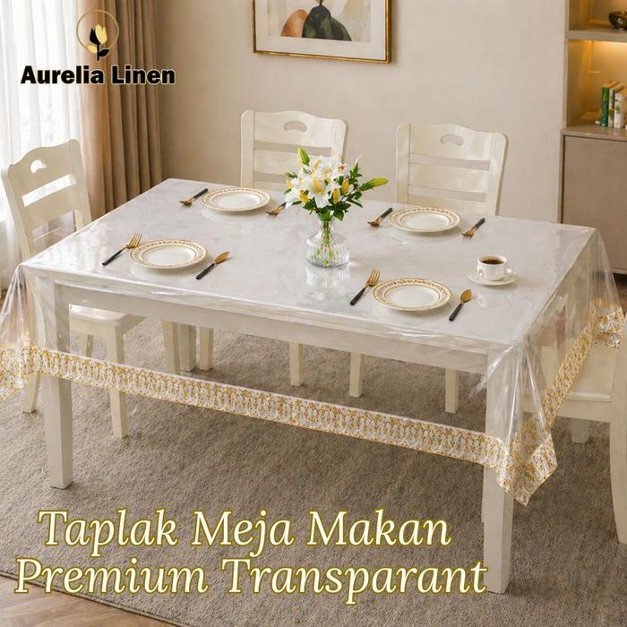 Taplak Meja Makan Transparan List Samping Alas Meja Bening Ruang Tamu PVC Tebal Anti Air Perlak Meja