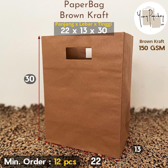 Paper Bag Takeaway Bag Kraft Coklat Polos Uk. 22x13x30 (tanpa tali)