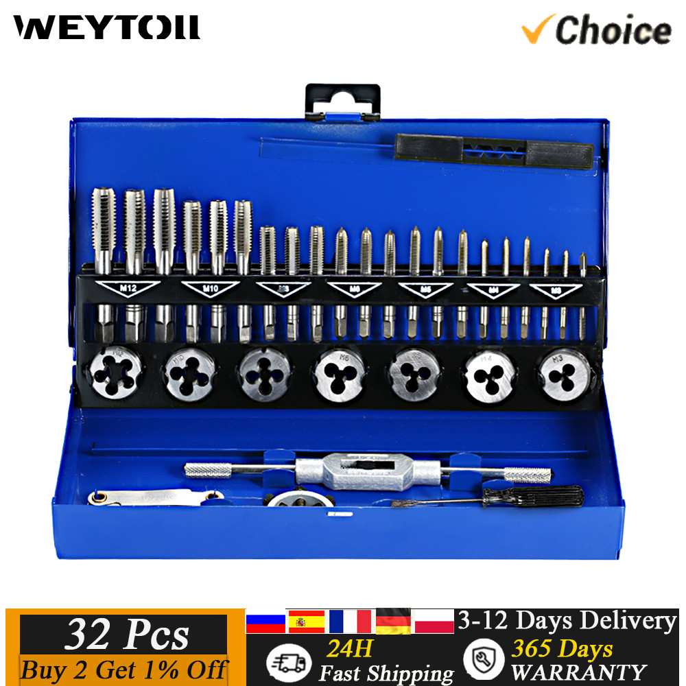 32PCS HSS Tap Die Set Metric Wrench Cut M3-M12 Hand Threading Tool Tungsten Carbide Tap Die Screw Th