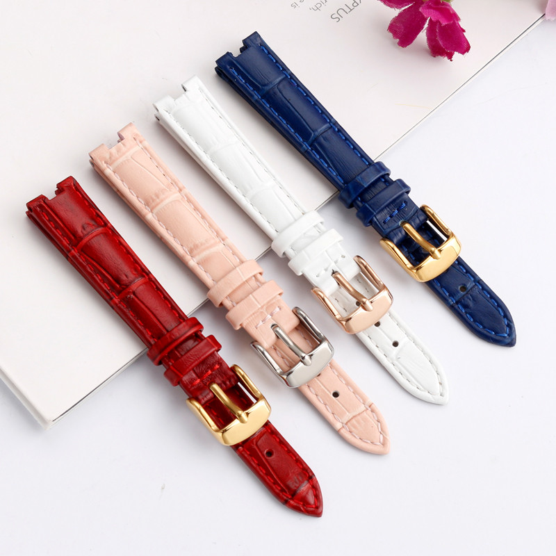 12 14mm cowhide notch leather women watch strap chain accessories black white pink watchband For GC