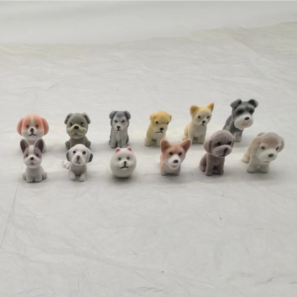 5-50Pcs Flocked Puppy Dog Figure 2.5cm Cute Shaggy Model Collection Corgi Samoyed Artificial Pocket