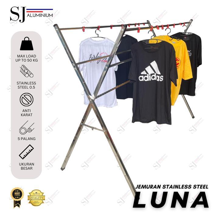 Luna - Jemuran Lipat Stainless Steel / Rak Baju Handuk Pakaian Bayi Hanger Luna Palang 5 - 180 Cm /