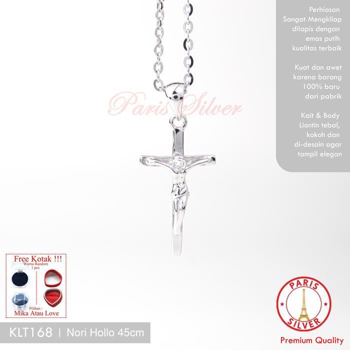Kalung Salib Yesus Perak Asli Silver 925 Lapis Emas Putih Corpus Jesus Kristus Pria Wanita Tbk