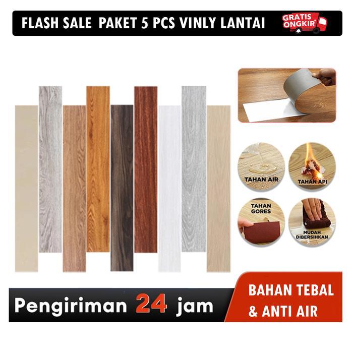 Stiker Lantai Vinyl Sooku Sudah Ada Lem Motif Serat Kayu - Paket 5 Pcs Pvc