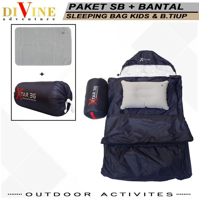 Eiger Aoki Adventure paketan sleeping bag kids xstar 3.g dan bantal tiup paket hemat sb+bantal tiup