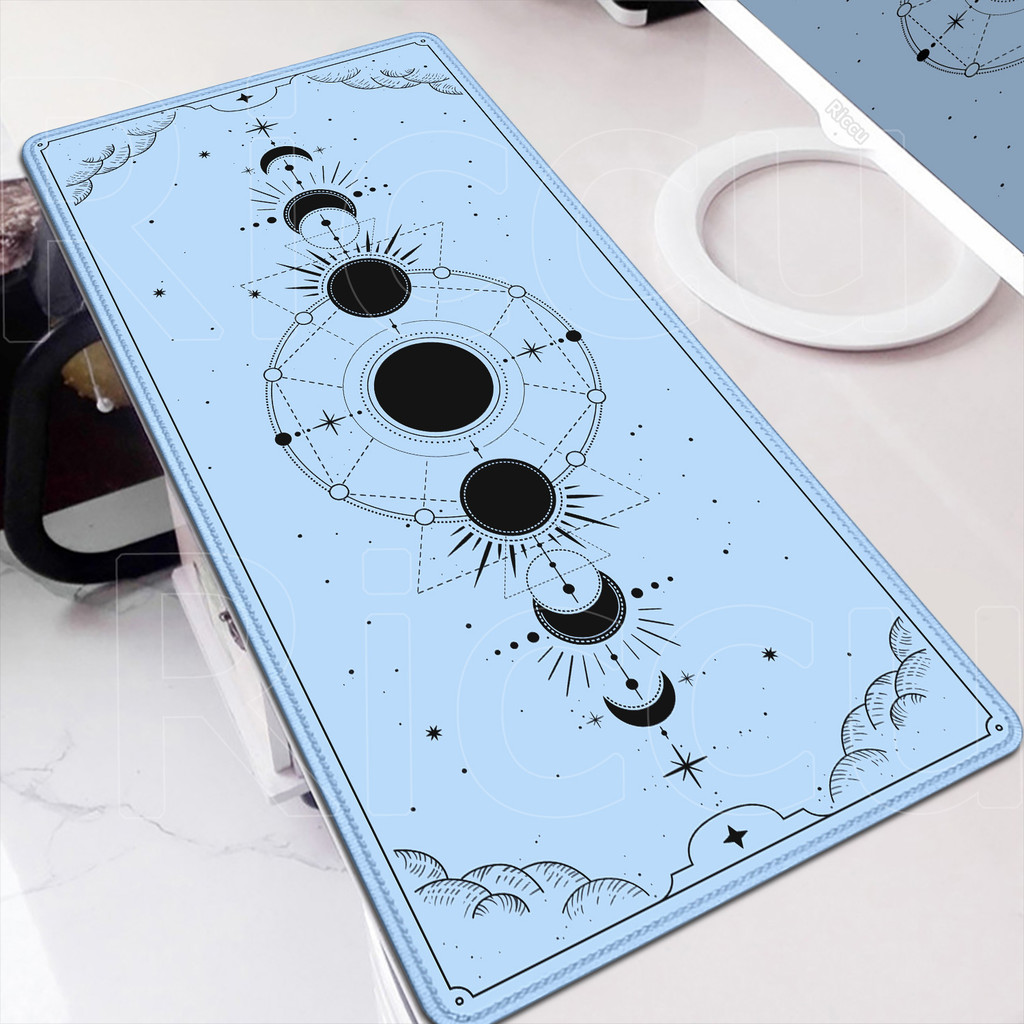 White & Black Deskmat Gaming Tarot Astrology Aesthetic Rubber Mousepad 120x60cm Cartoon Celestial