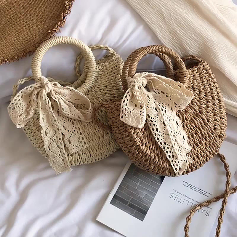 Handmade Half-Round Rattan Tas Anyaman Rotan Setengah Lingkaran Wanita Selempang Kecil untuk Pantai 