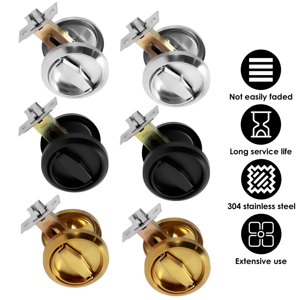 2PCS/Set Round Pocket Door Locks Handle Hardware for Privacy Barn Door and Sliding Door with Latch