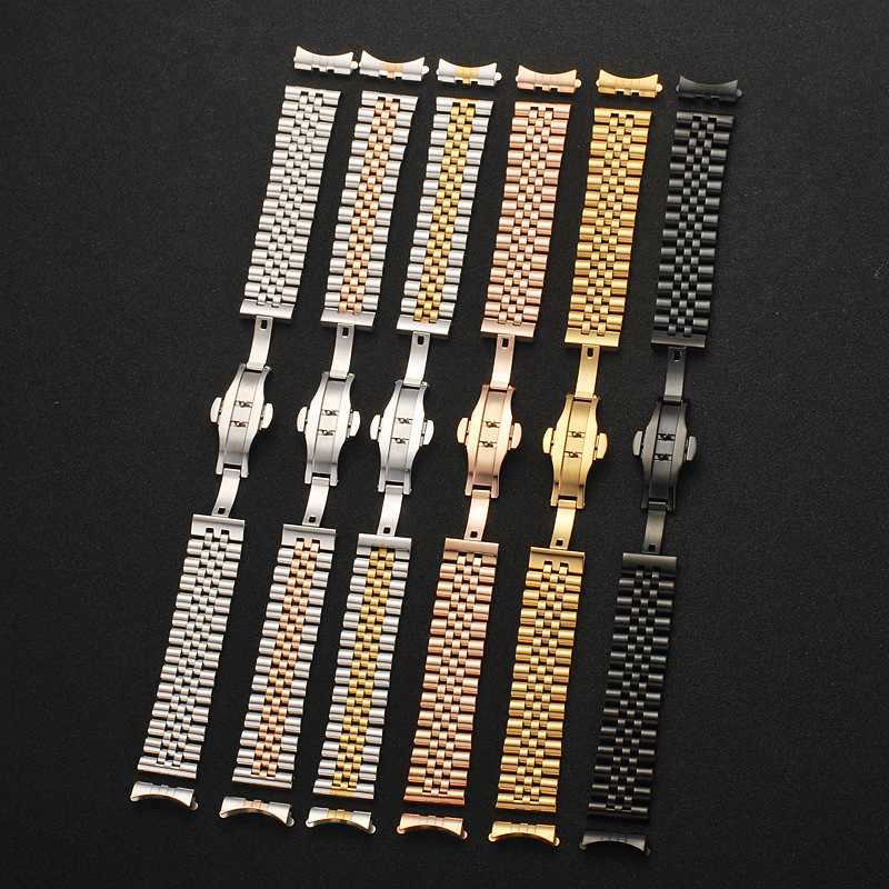 Jubilee 12mm 14mm 18mm 19mm 20mm 22mm Stainless Steel Five Rice Beads Silver Gold Universal Straight