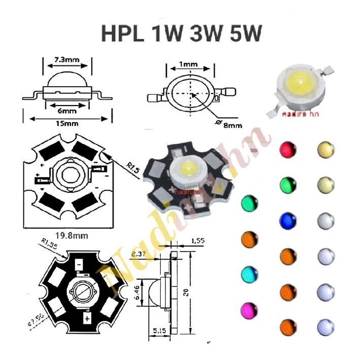 "New" Led 1W 3W 5W Led+pcb hpl 1 watt 3 watt 5 watt emiter super bright lampu senter cob penerangan