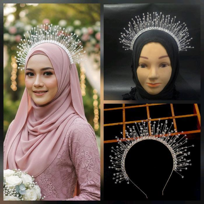 TERBARU [HP98] Mahkota Bando Kristal Headpiece Pengantin Hijab