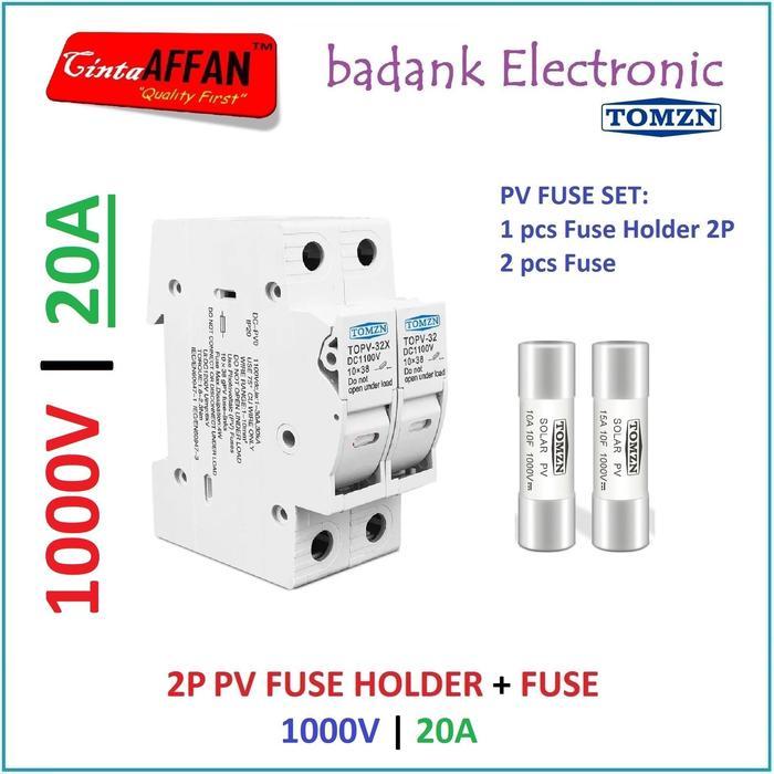 20A - PV DC FUSE HOLDER 2P WITH FUSE 20 A 1000V SOLAR CELL PANEL SURYA DISKON