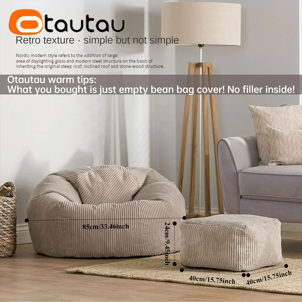 OTAUTAU Corduroy Bean Bag Pouf Cover Without Filler Lazy Floor Beanbag Chair Sac Puff Ottoman