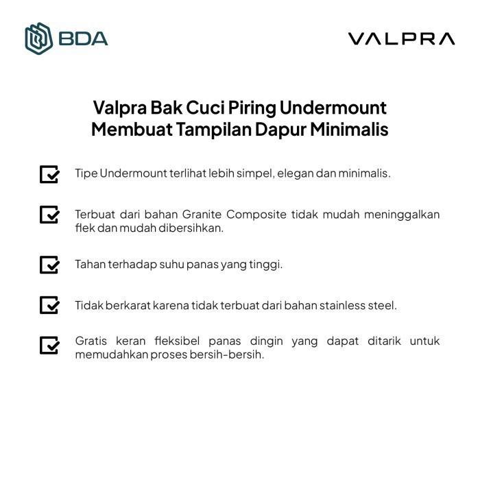 Valpra Kitchen Sink Granit 1 Lubang Wastafel Bak Tempat Cuci Piring Undermount V GE 6146M