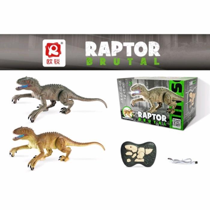 New [Capt] Mainan Remote Control Robot Dino Raptor Lampu & Suara Menggunakan Baterai Charge - Rc