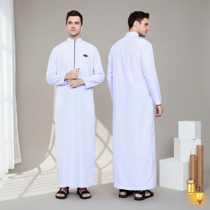 Jubah Slimfit Khaleed Pria Dewasa Gamis Jubah Muslim Polos Premium Mat Katun Toyobo Kombinasi
