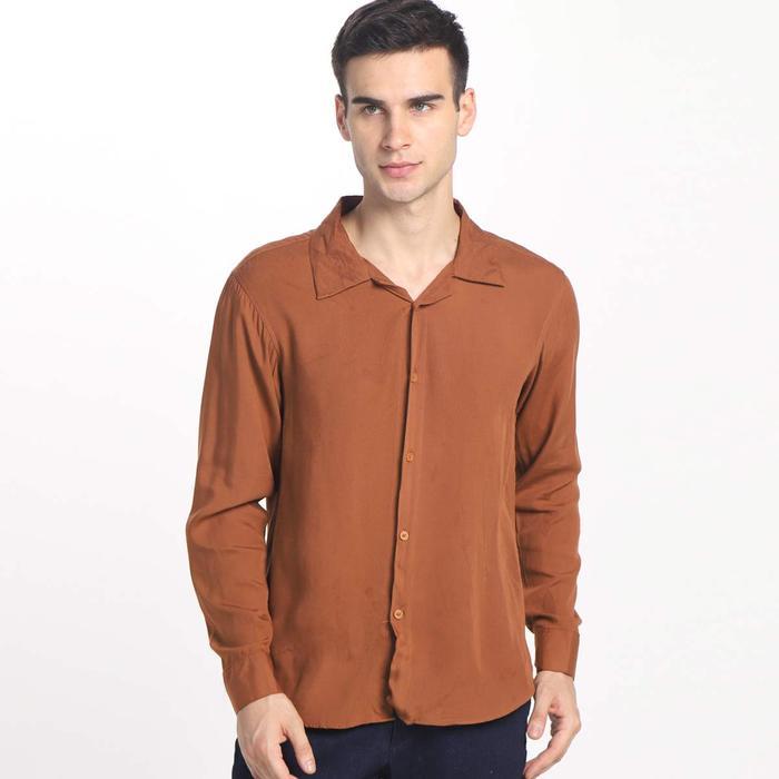 Fortklass Rayon Polos Lengan Panjang Hem Lengan Panjang Pria Kemeja Polos Pria Hem Lengan Panjang