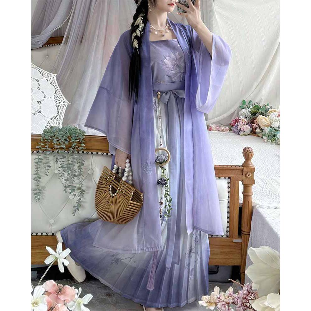 Chinese Hanfu Dress Women 2025 Summer Modern Hanfu Female Cosplay Costume Song Dynasty Purple Long